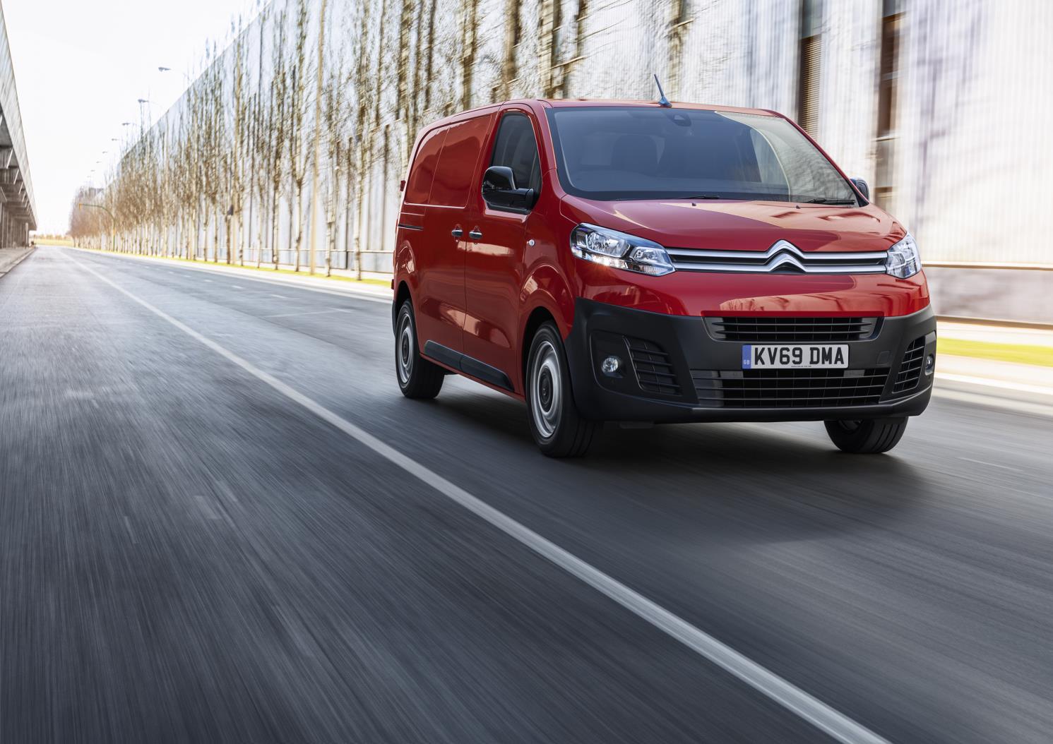 red citroen dispatch van on the road